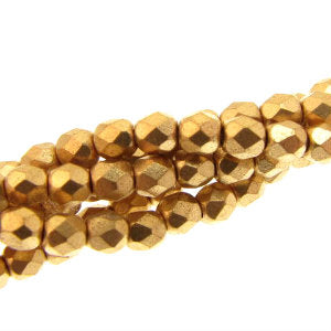 Czech Faceted Fire Polished Rounds 3mm Bronze Pale Gold Qty:50 strung