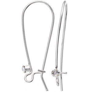 Silver Plated Kidney Earwires with Rhinestones 1.5in Qty:2