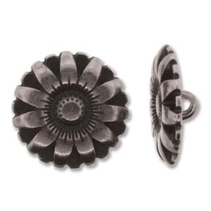 Button African Daisy Flower 17mm Antique Silver Qty:1