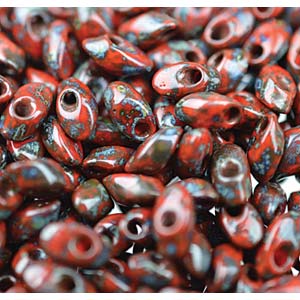 Miyuki Long Magatamas 4x7mm 4513 Opaque Red Garnet Matte Picasso 