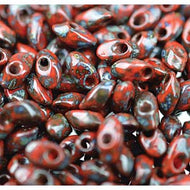 Miyuki Long Magatamas 4x7mm 4513 Opaque Red Garnet Matte Picasso 
