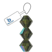 Load image into Gallery viewer, Preciosa 4mm Bicones Olivine AB Qty:31 strung
