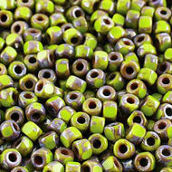 Czech Matubo Beads 6/0 3-Cut Opaque Green Picasso Qty:10g