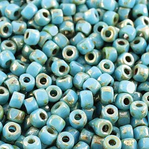 Czech Matubo Beads 6/0 3-Cut Turquoise Blue Picasso Qty:10g