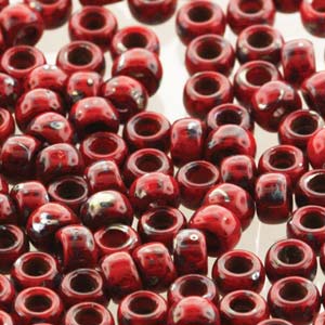 Czech Matubo Beads 7/0 Opaque Coral Red Picasso Qty:10g