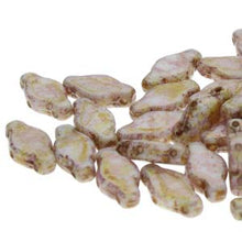 Load image into Gallery viewer, Czech Navette Beads 6x12mm White Opaque Lilac Gold Luster Qty: 10g
