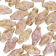 Load image into Gallery viewer, Czech Navette Beads 6x12mm White Opaque Lilac Gold Luster Qty: 10g
