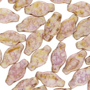 Czech Navette Beads 6x12mm White Opaque Lilac Gold Luster Qty: 10g
