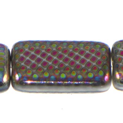 Czech Peacock Beads Rectangle 19X12mm White Vitrail Medium Qty:10