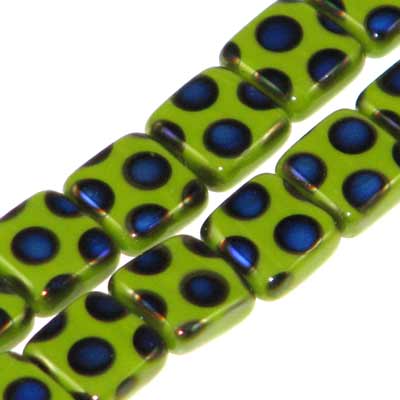 Czech Peacock Beads Square 8mm Green Azuro Qty:20