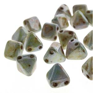 Czech Pyramid Beads 6mm White Travertine Blue Qty: 25 Strung