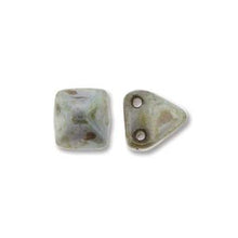 Load image into Gallery viewer, Czech Pyramid Beads 6mm White Travertine Blue Qty: 25 Strung
