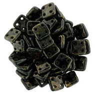 Czech QuadraTiles 6mm Jet Bronze Picasso Qty:10 grams