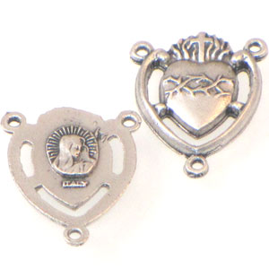 Rosary Connector 3 Ring Ant Silver/Nickel Sacred Heart w. Thorns Qty:1