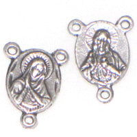 Rosary Connector 3 Ring Antique Silver Sacred Heart Qty:1