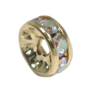 Rhinestone & Gold Metal Rondelle 6mm Crystal AB Qty:1