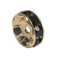 Rhinestone & Gold Metal Rondelle 8mm Jet Qty:1