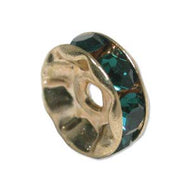 Rhinestone & Gold Metal Rondelle 8mm Emerald Qty:1