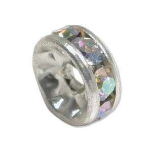 Rhinestone & Silver Metal Rondelle 6mm Crystal AB Qty:1