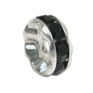 Rhinestone & Silver Metal Rondelle 8mm Jet Qty:1