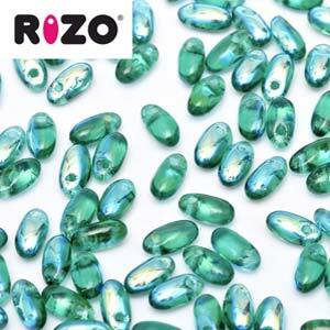 Czech Rizo Beads 2.5x6mm Emerald AB Qty:10 grams