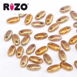 Czech Rizo Beads 2.5x6mm Antique Gold Luster Qty:10 grams