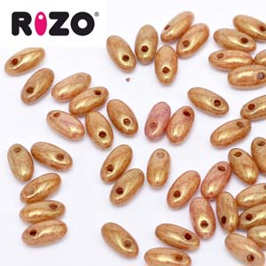 Czech Rizo Beads 2.5x6mm Gold Luster Qty:10 grams
