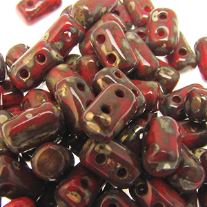 Czech Rulla Beads 3x5mm Opaque Coral Red Picasso Qty:10g