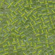 Miyuki Squares 4mm 0245 Crystal/Lime Green Color Lined Qty:10g
