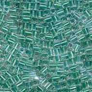 Miyuki Squares 4mm 2605 Crystal/Sparkling Aqua Green Color Lined Qty:10g