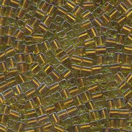 Miyuki Squares 4mm 2631 Chartreuse/Sparkling Copper Color Lined Qty:10g