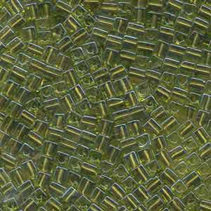 Miyuki Squares 4mm 2635 Chartreuse/Sparkling Olive Color Lined Qty:10g