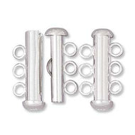 Sterling Silver Slide Tube Clasp w. 3 Rings 22mm Qty:1