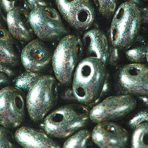 Czech Twin Beads 2.5x5mm Jet Dark Green Pearl Qty:25g