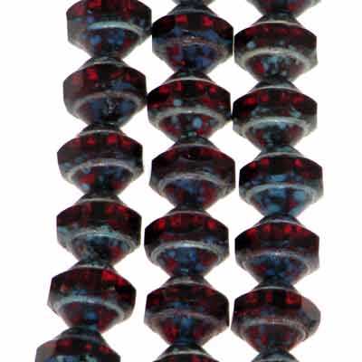 Czech UFO Beads 8X10mm Transparent Siam Ruby & Marble Qty:25
