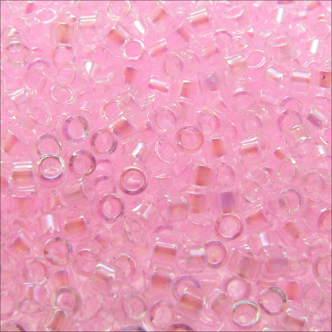 Miyuki Delica 11/0 0071 (DB) Crystal/Pink Color Lined AB Qty:5g Tube