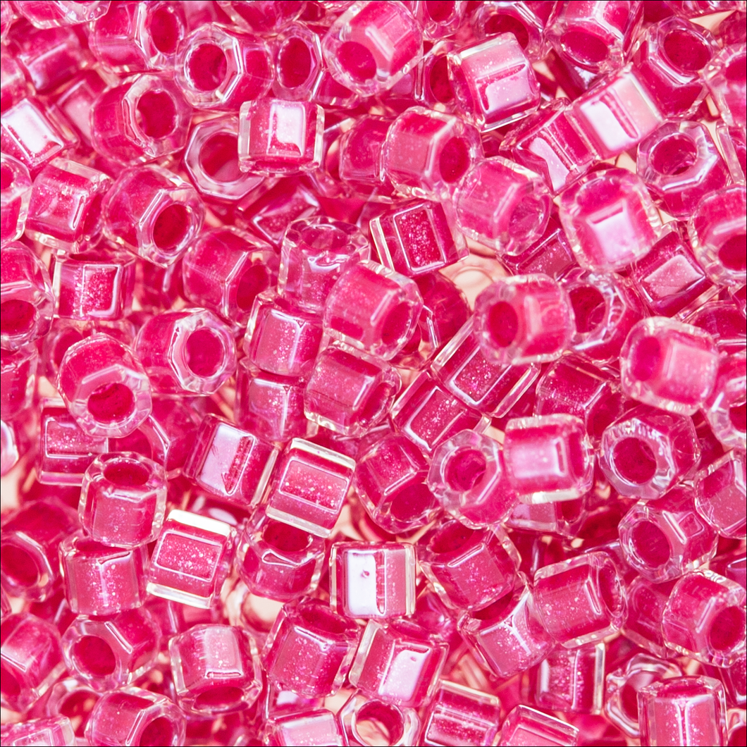 Miyuki Hex Cut Delicas 11/0 0914 (DBC) Crystal/Dark Pink Color Lined Qty:5g Tube