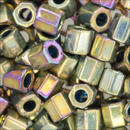 Miyuki Hex Cut Delicas 8/0 0029 (DBLC) Gold Iris Qty:5g Tube