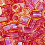 Miyuki Hex Cut Delicas 8/0 0062 (DBLC) Crystal/Light Cranberry Color Lined AB Qty:5g Tube