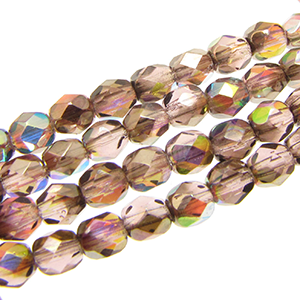 Czech Faceted Fire Polished Rounds 4mm Light Amethyst Graphite Rainbow Qty:40 strung