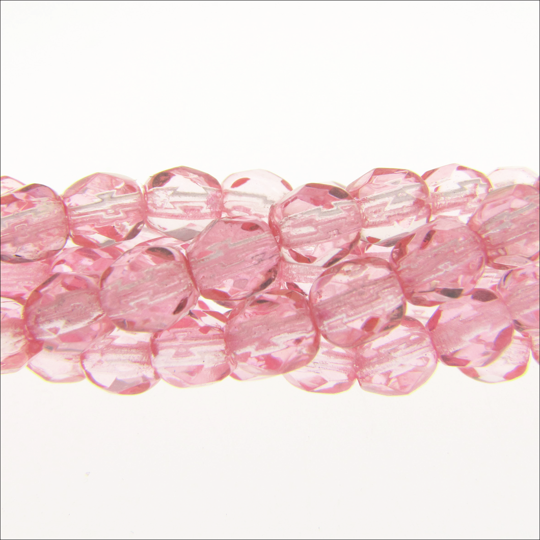 Czech Faceted Fire Polished Rounds 4mm New Rose Qty:38 strung