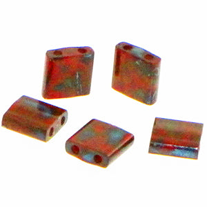Miyuki Tila Beads 5mm 4521 Red Opaque Picasso Qty:10g Tube