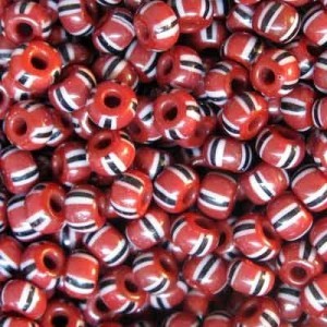 Czech Seedbeads 8/0 Red with Black & White Stripes Qty: 23g