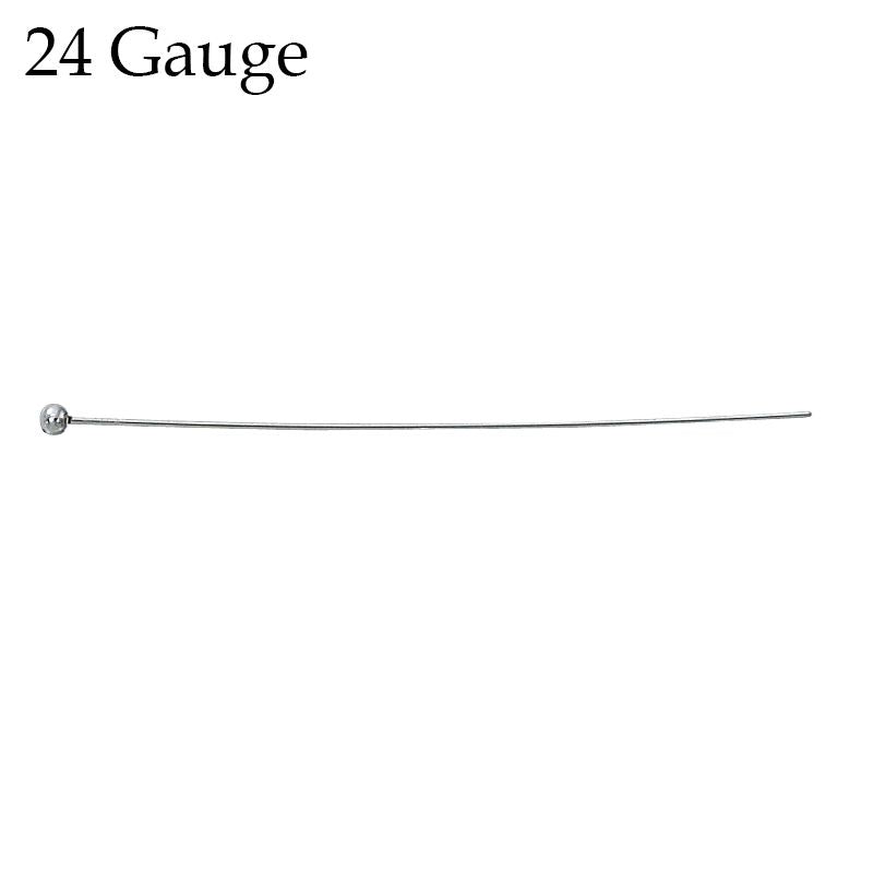 Sterling Silver Headpins 2in 24 Gauge with 2mm Ball Qty:10