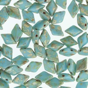 Czech GemDuos 8x5mm Turquoise Blue Picasso Qty: 10 grams