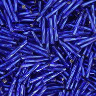 Czech Bugles 15mm Twisted Silver Lined Royal Blue Qty:80