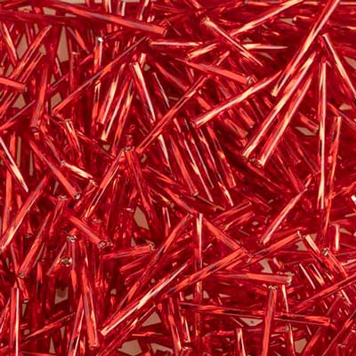 Czech Bugles 30mm Twisted Light Red Silver Lined Qty:40